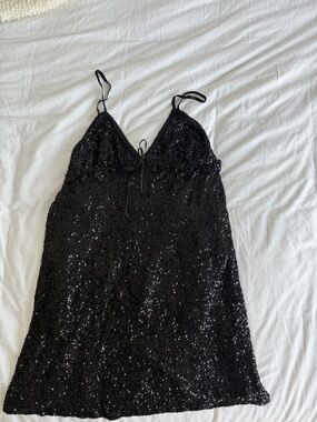 Honey babydoll Black Sequin Spaghetti Strap Dress